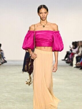 JONATHAN SIMKHAI Coco Taffeta Pleats Off Shoulder Fuschia Bustier Top NWT
